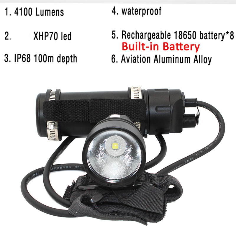Fire Starter Waterproof - Underwater XHP70 LED Diving flashlight Bulit-in