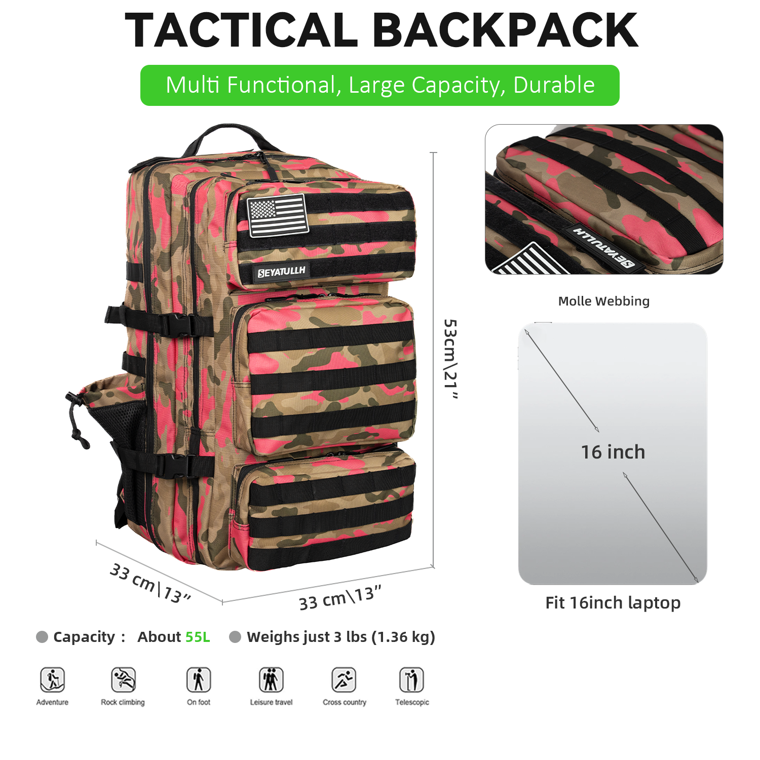20L 60L Tactical 3P Backpack B – Hunting Outdoor Day recenzja i cena